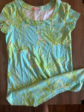 Lilly Pulitzer Aqua & Lime Palm-Print Midi Dress